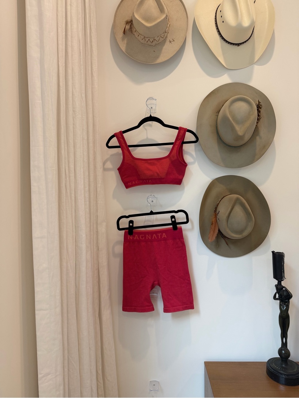 3 piece Nagnata Ribbed Red Crop Top and High-Waist Bike Shorts and long set